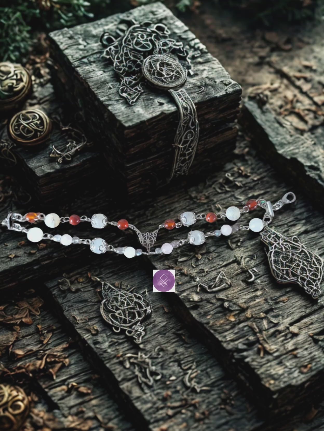 Bracelet Synergie grossesse en pierres de lune, labradorite, cornaline, agate blanche, quartz rose et jaspe rouge