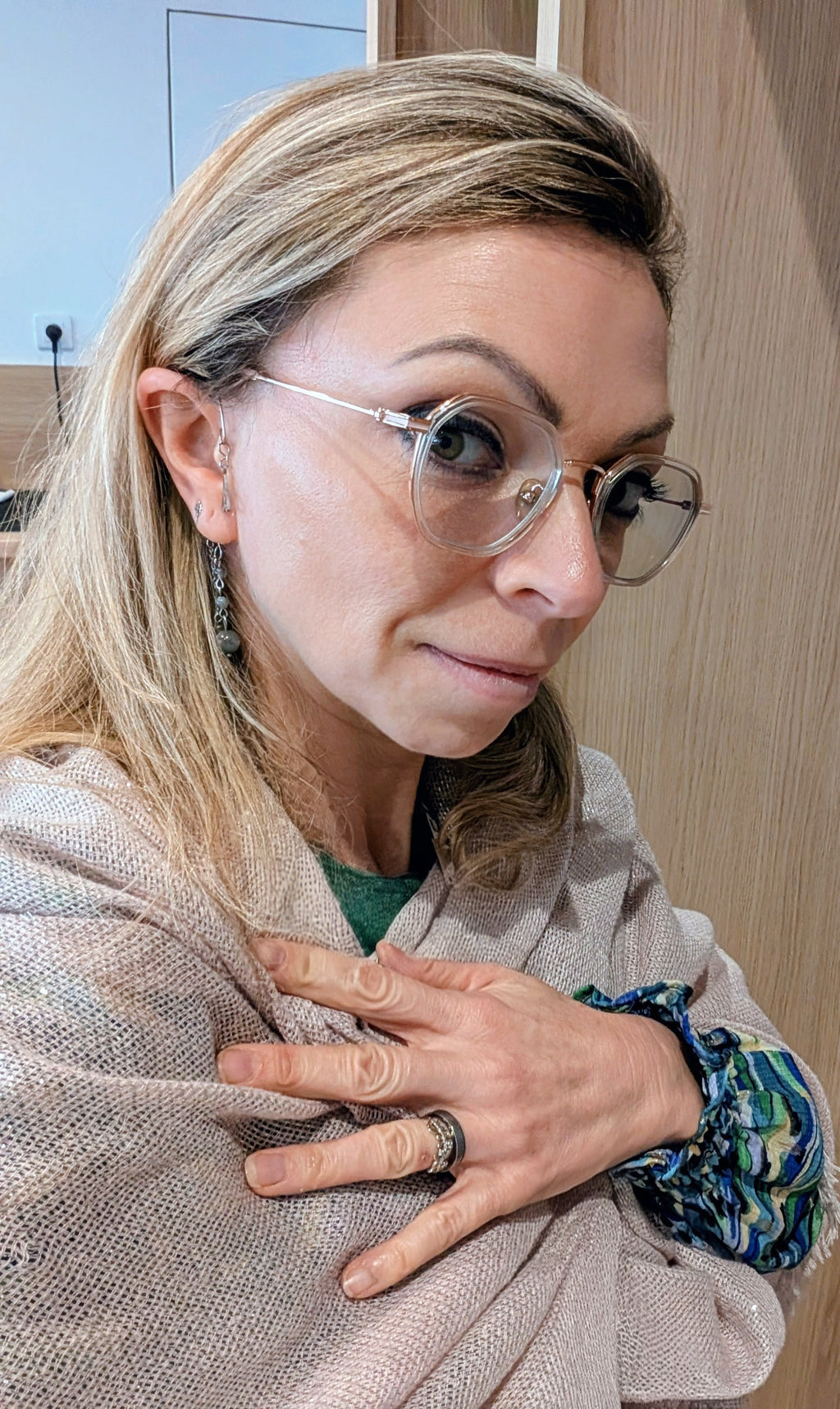 Ear Cuff Labradorite & Cristal de Roche - Triquetra