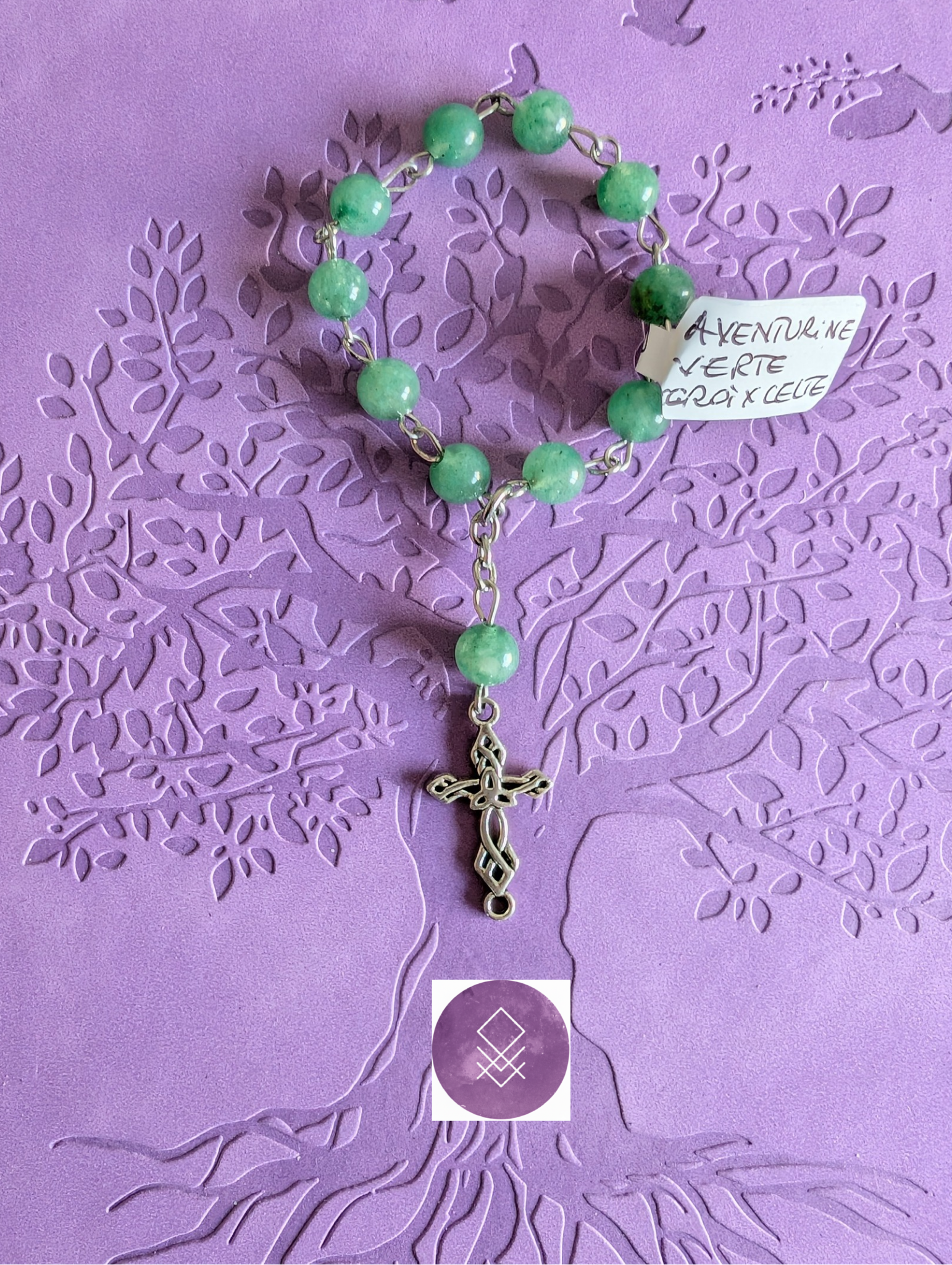 Dizainier chance sérénité en aventurine verte et croix noeud triquetra