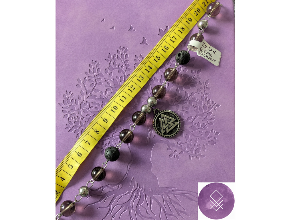 Bracelet mythologie nordique, Odin Force du Valknut quartz fumé et pierre de lave