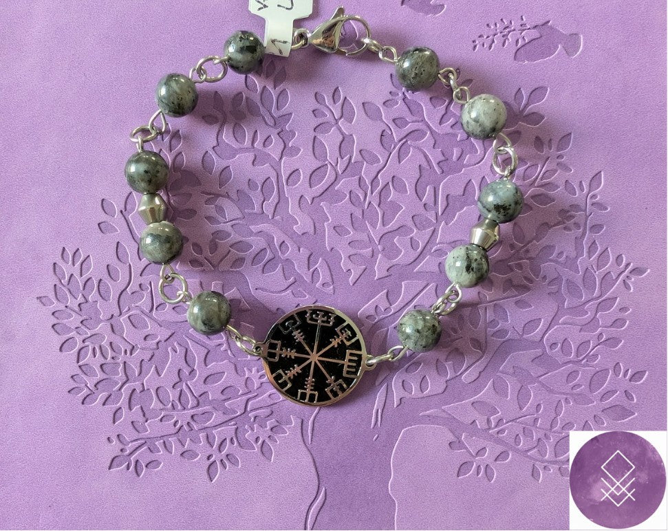 Bracelet Mythologie nordique, Odin, protection larvikite et vegvisir boussole viking
