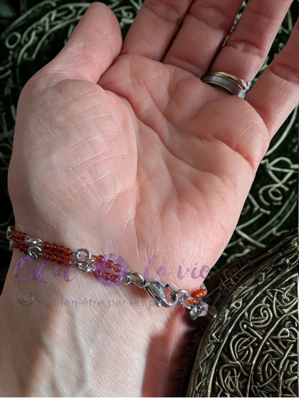 Bracelet Double Cornaline - vitalité et détermination. Symbole Triquetra -