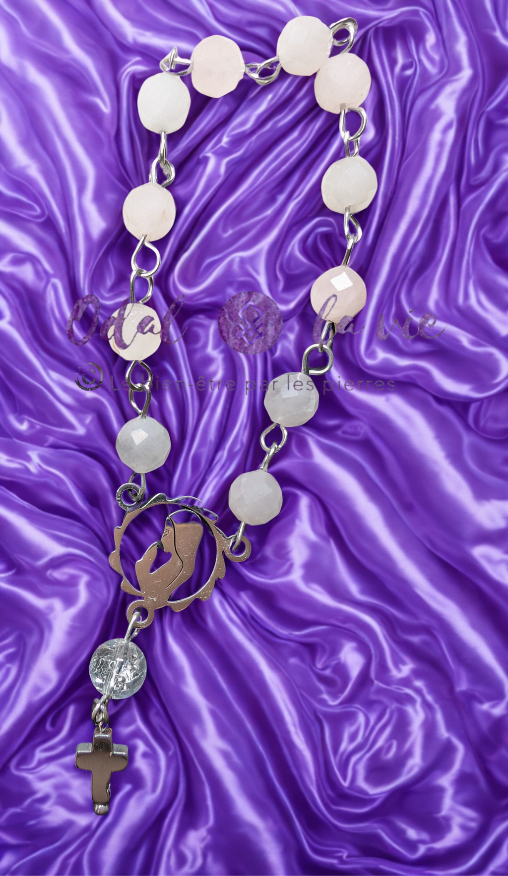 Le Souffle de Freya — Dizainier Quartz Rose & Cristal de Roche