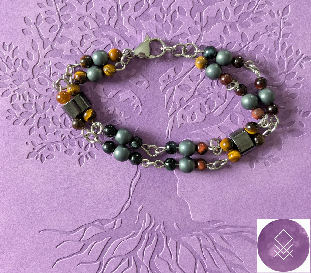 Bracelet Thor Force, courage et protection, 3 oeil tigre, taureau, faucon et hématite