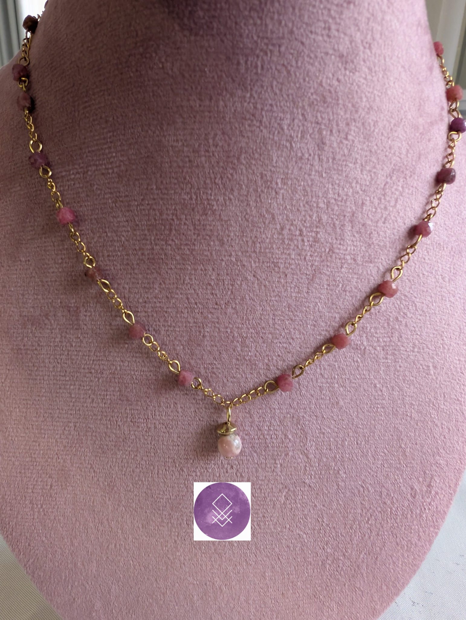 Collier Freya Amour de soi et guérison émotionnelle en pierres naturelles Rhodonite & Rhodochrosite