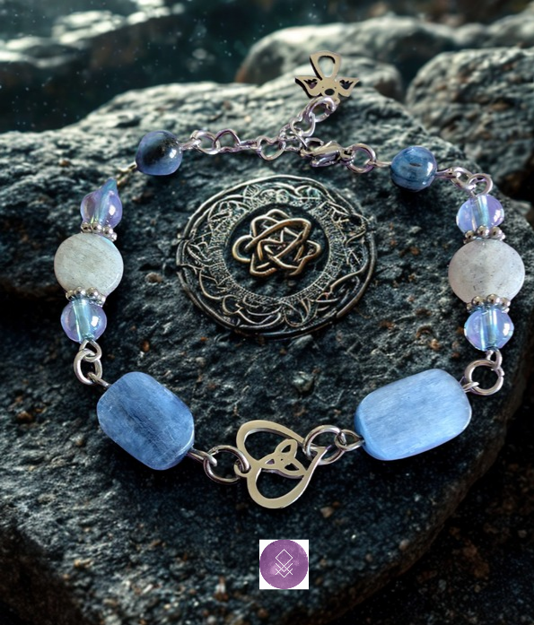 Bracelet protection de l'aura et détermination en kyanite, Aqua aura et Labradorite