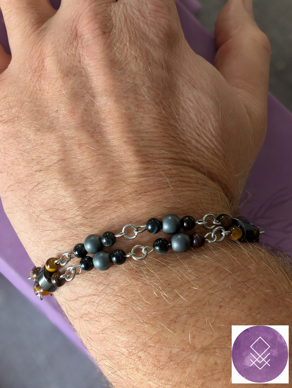 Bracelet Thor Force, courage et protection, 3 oeil tigre, taureau, faucon et hématite