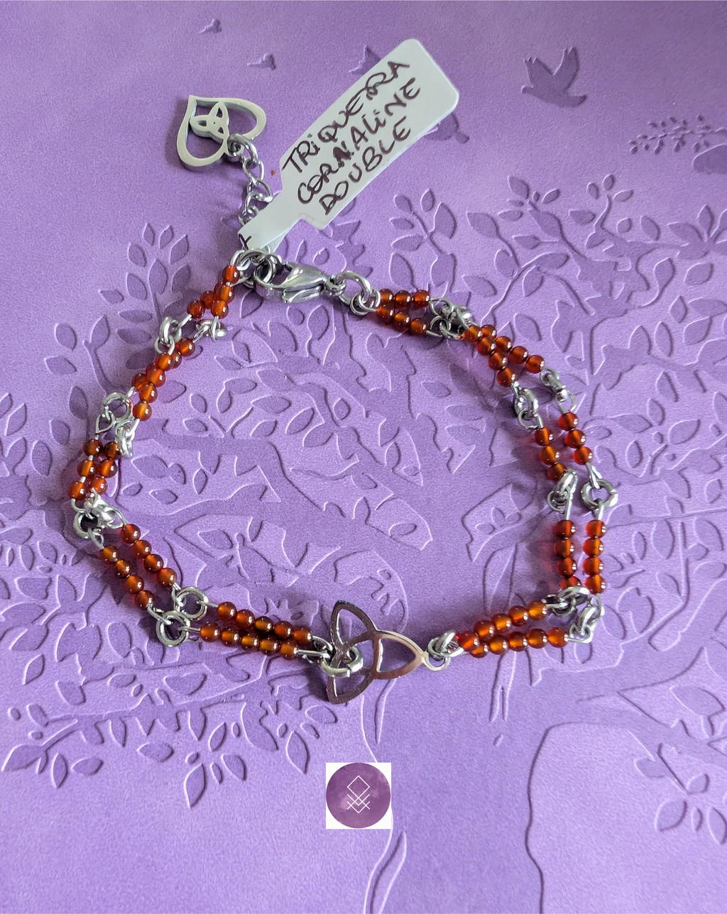 Bracelet Double Cornaline - vitalité et détermination. Symbole triquetra.