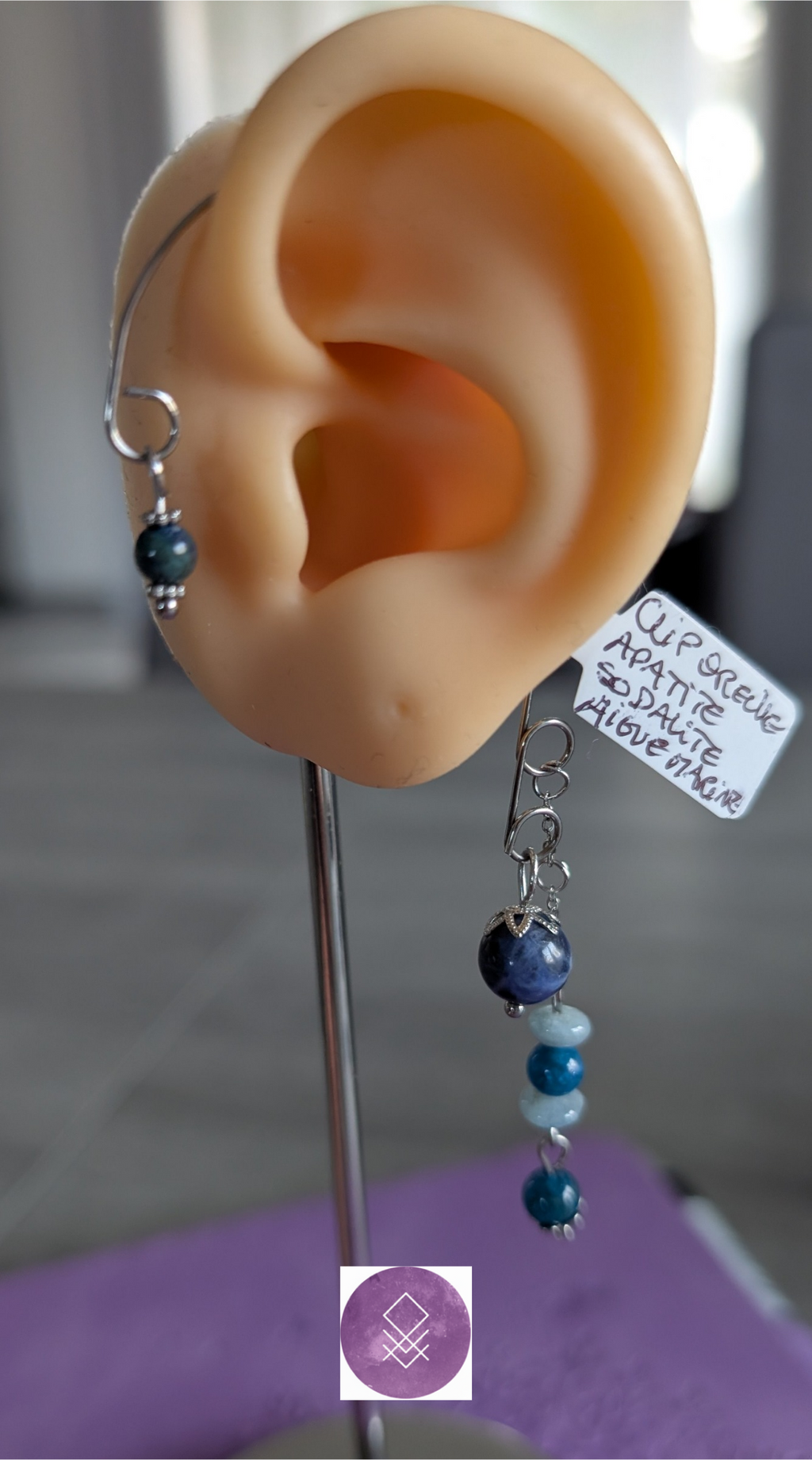 Clip d'Oreille sérénité en Apatite, Sodalite & Aigue-Marine