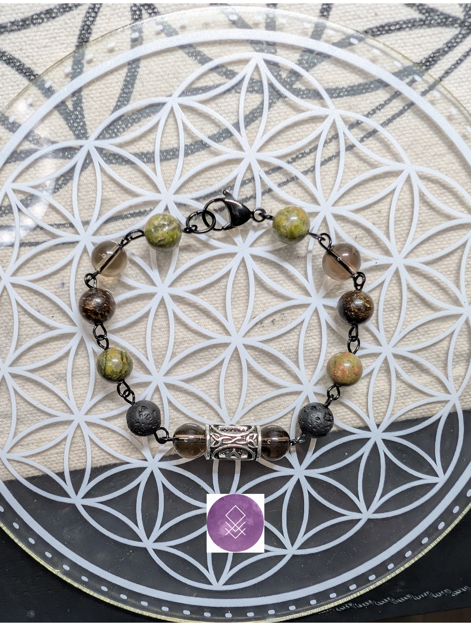 Bracelet Thurisaz - Force et Protection en Quartz Fumé, Bronzite et Pierre de Lave