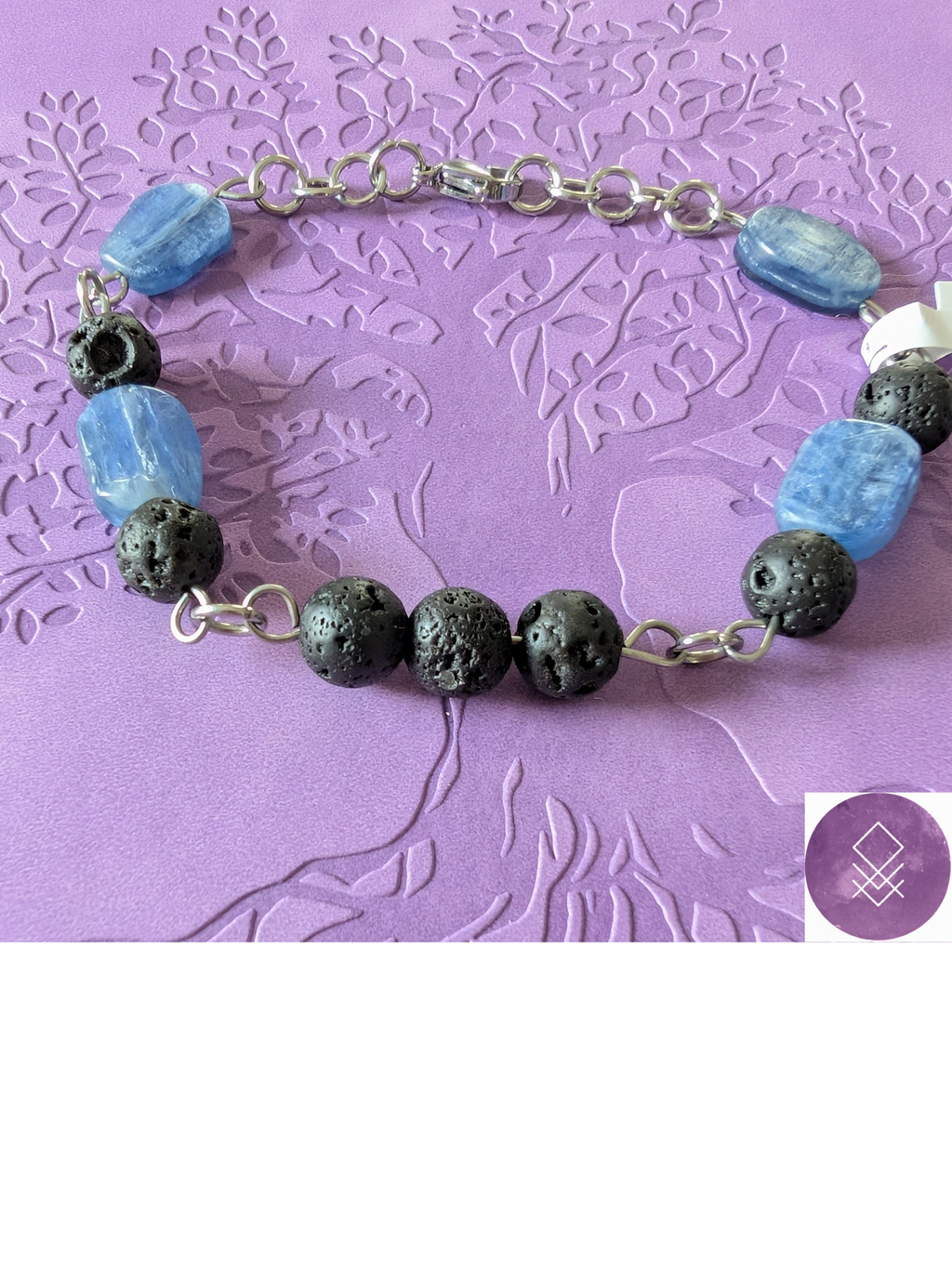 Bracelet Thor, courage et communication en kyanite et pierres de lave
