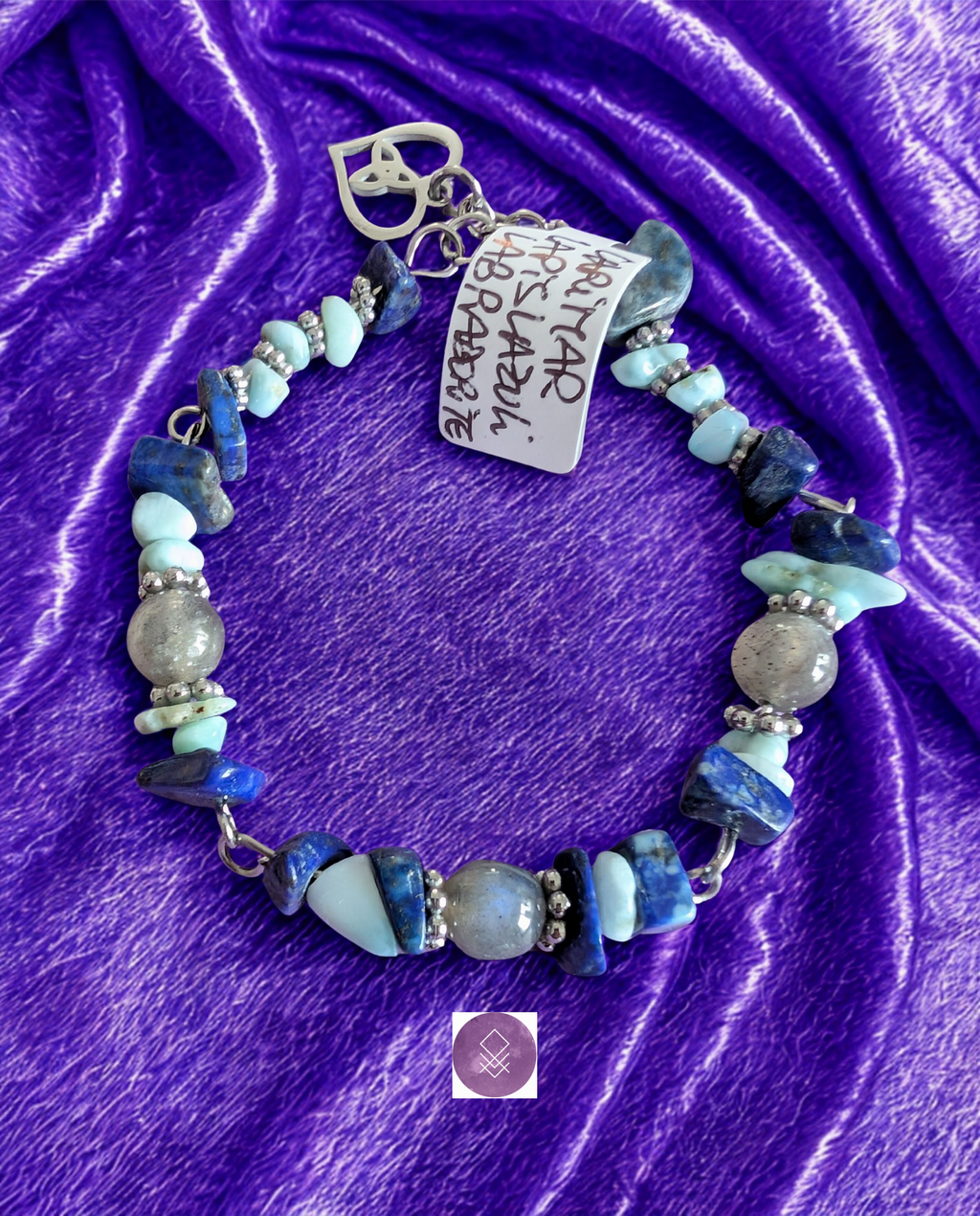Bracelet communication, sérénité et protection en pierres de lapis lazuli, larimar et Labradorite