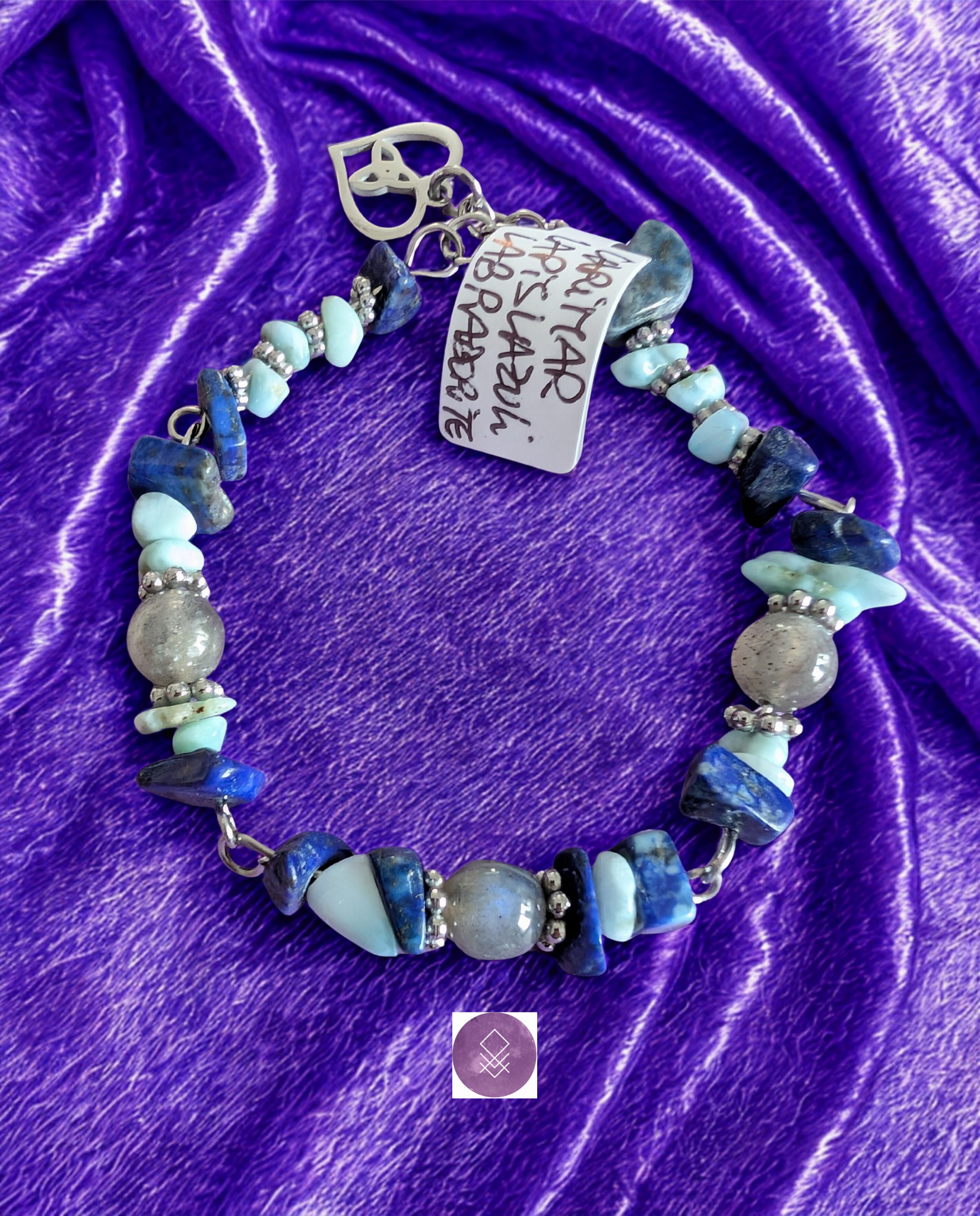 Bracelet communication, sérénité et protection en pierres de lapis lazuli, larimar et Labradorite