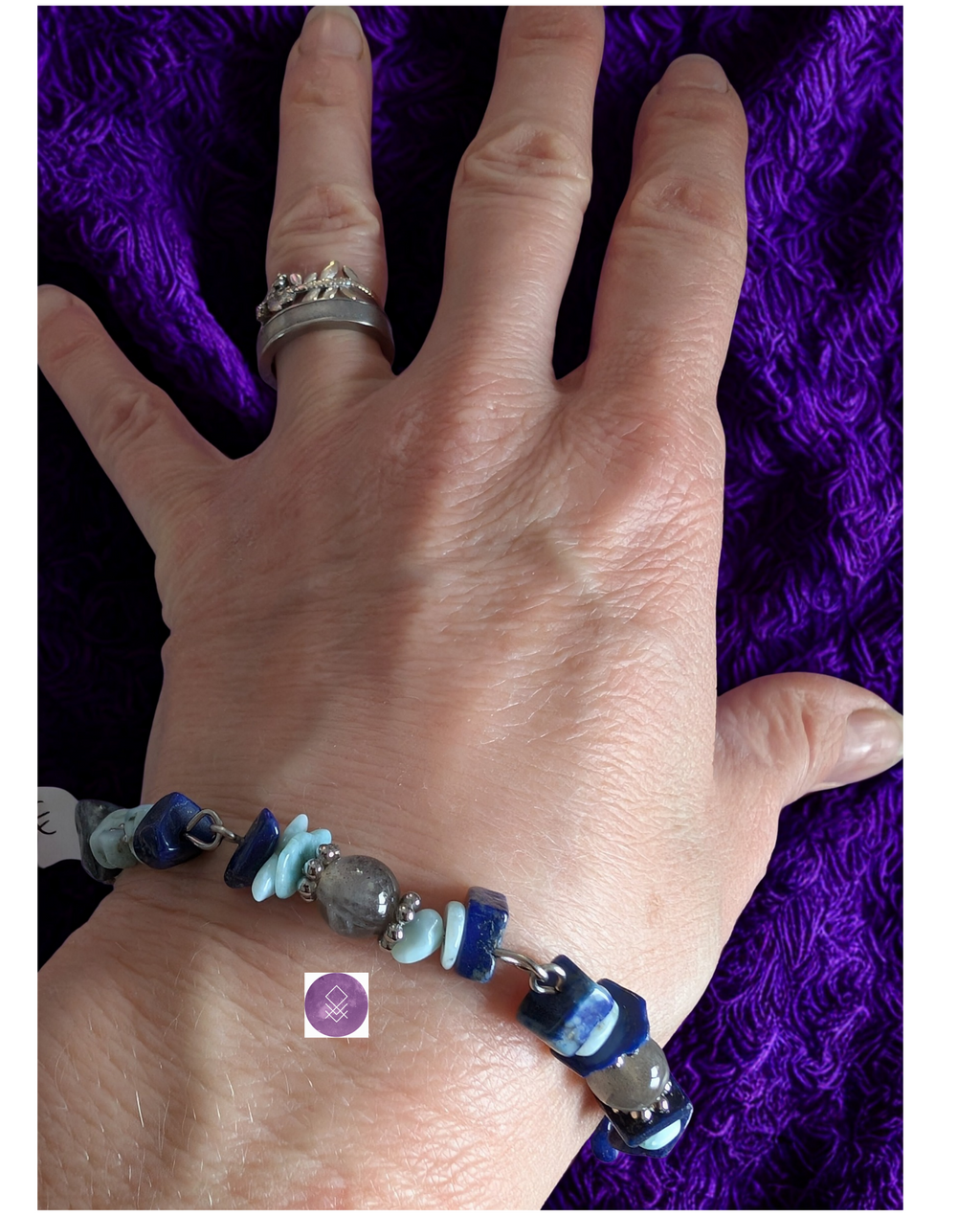 Bracelet communication, sérénité et protection en pierres de lapis lazuli, larimar et Labradorite