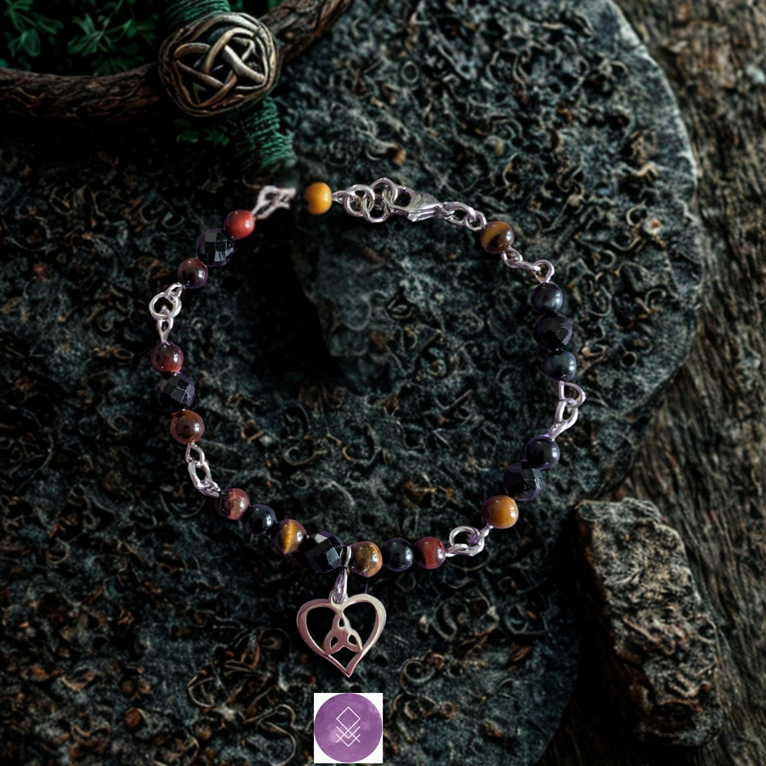 Bracelet triple protection, confiance en soi Ancrage en œil de tigre, oeil de faucon, œil de taureau et tourmaline noire facettée