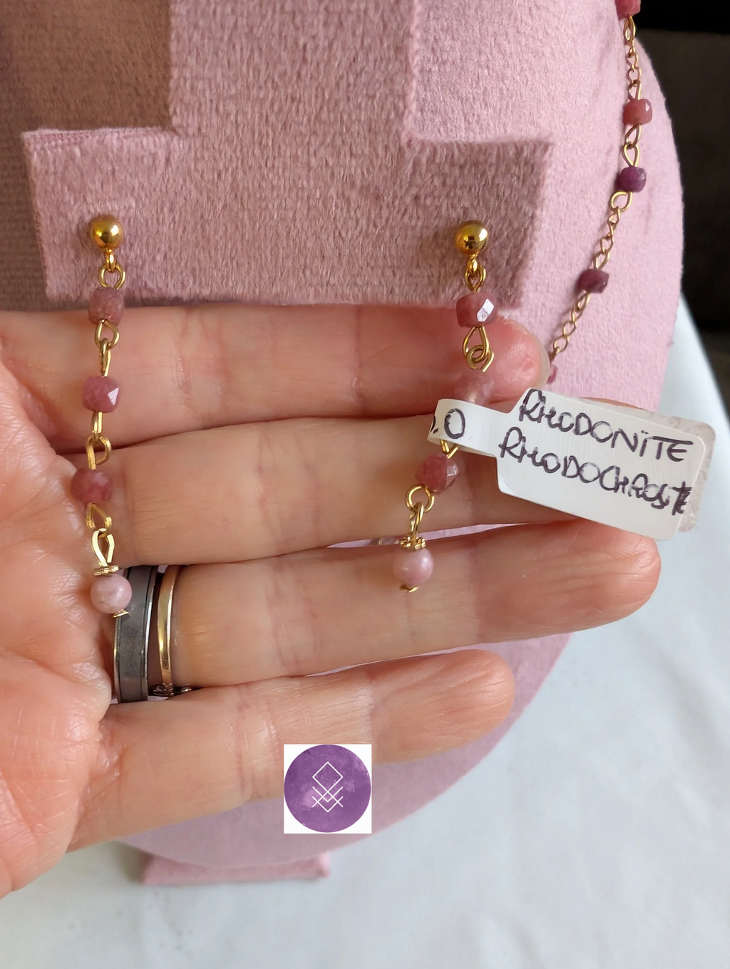 Boucles d'oreilles amour de soi et guérison émotionnelle en pierres naturelles de rhodonite et Rhodochrosite