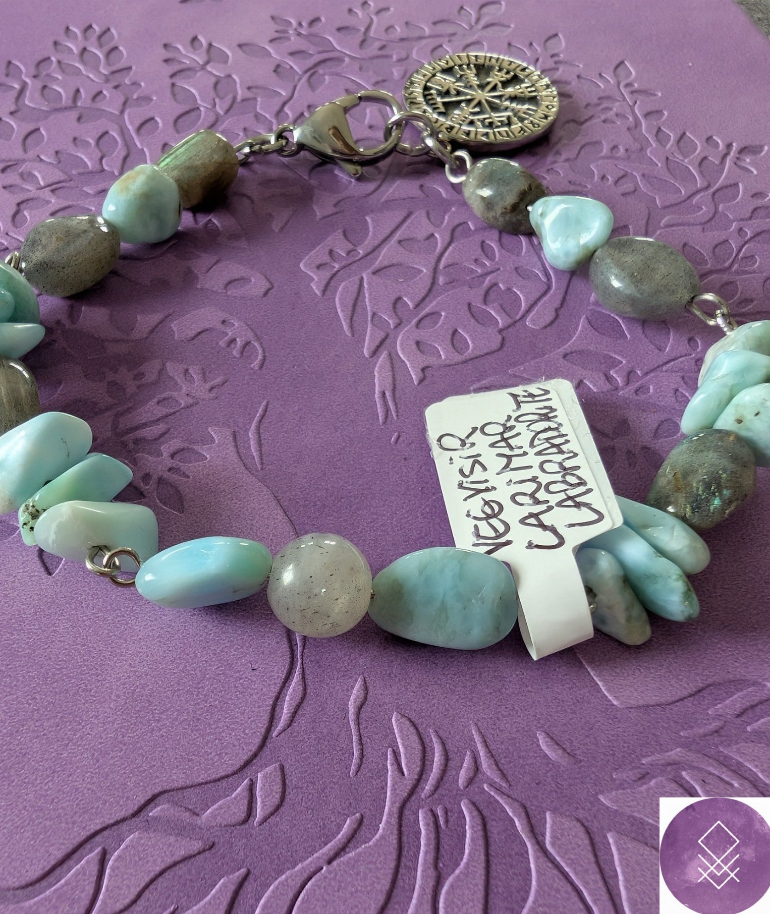 Bracelet mythologie nordique Odin Sagesse, en larimar, labradorite vegvisir