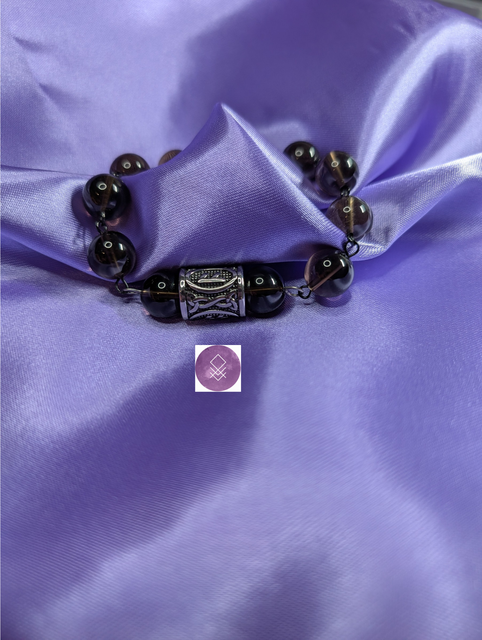 Bracelet force et sagesse quartz fumé et rune Ansuz