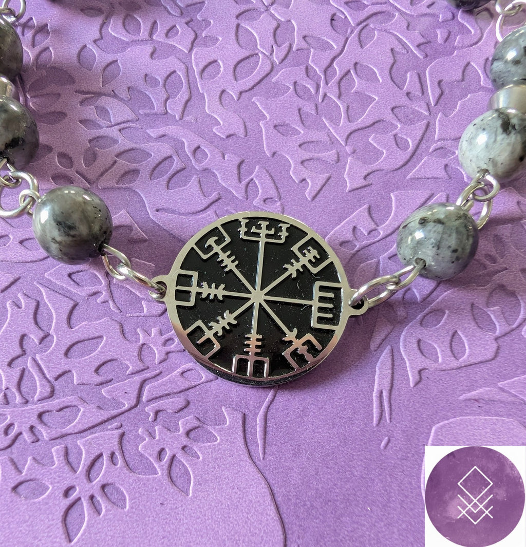 Bracelet Mythologie nordique, Odin, protection larvikite et vegvisir boussole viking