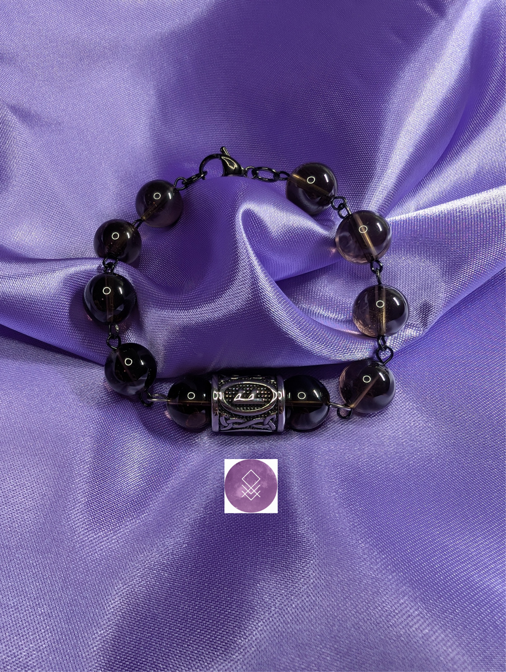 Bracelet force et sagesse quartz fumé et rune Ansuz