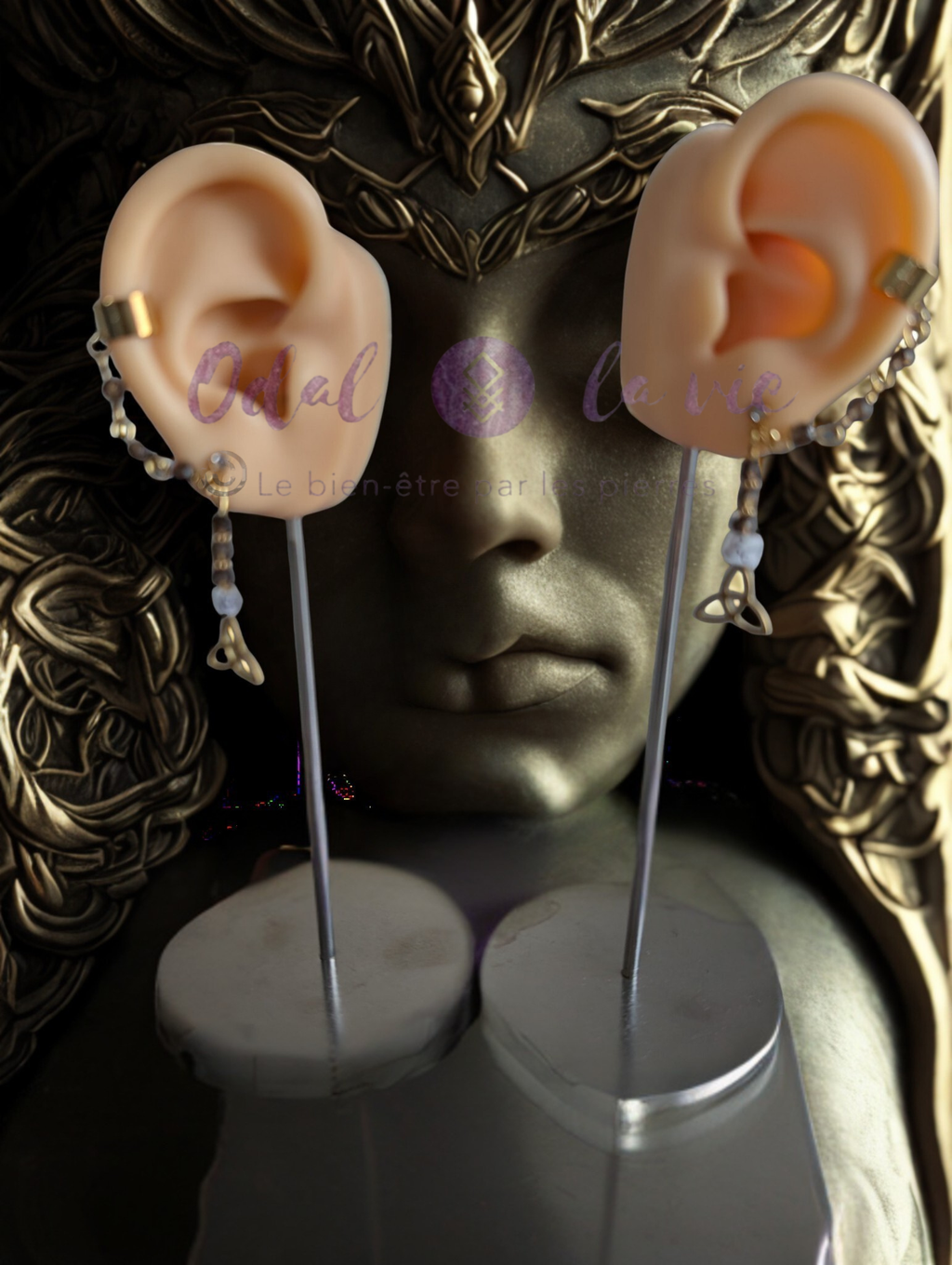 Bague d'oreille Ancrage Triquetra - Quartz fumé et sagesse celtique