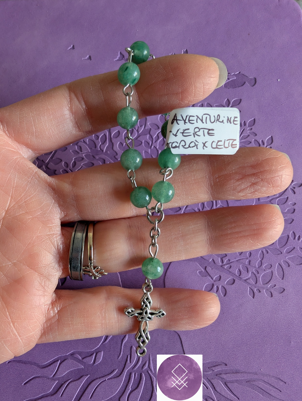 Dizainier chance sérénité en aventurine verte et croix noeud triquetra