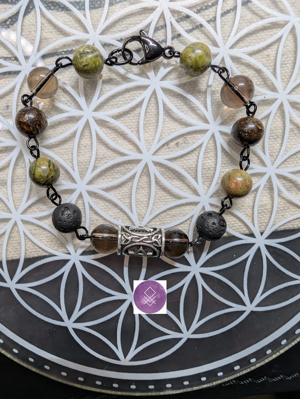 Bracelet Thurisaz - Force et Protection en Quartz Fumé, Bronzite et Pierre de Lave